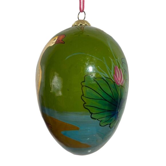 Goose Hand Painted Egg Vintage Christmas / Easter Ornament Green 4 in - Picture 2 of 8